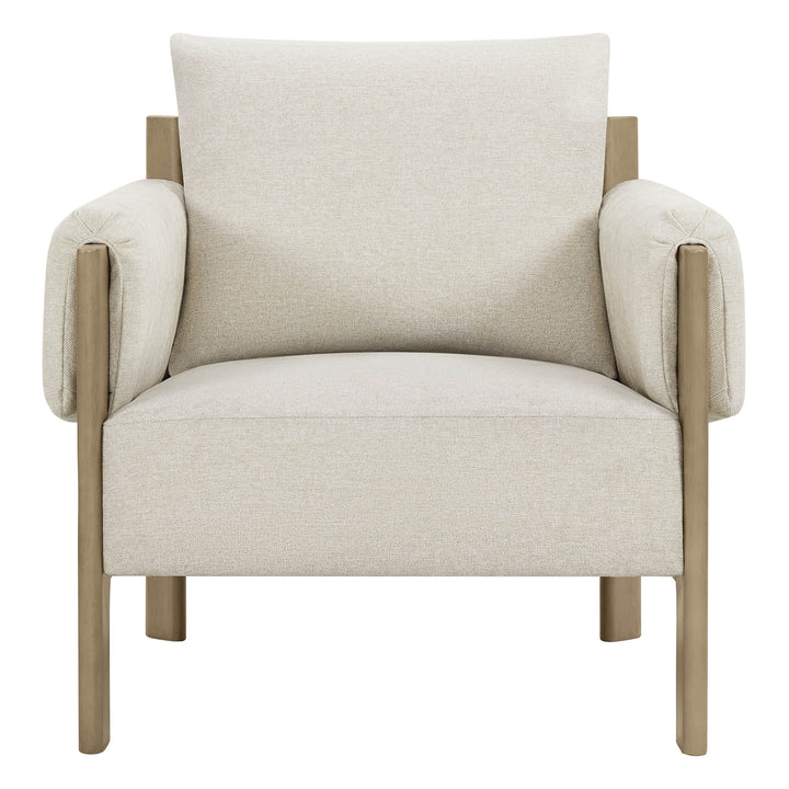Harbor Accent Chair, a harmony of wood and soft upholstery, front view on a white background.