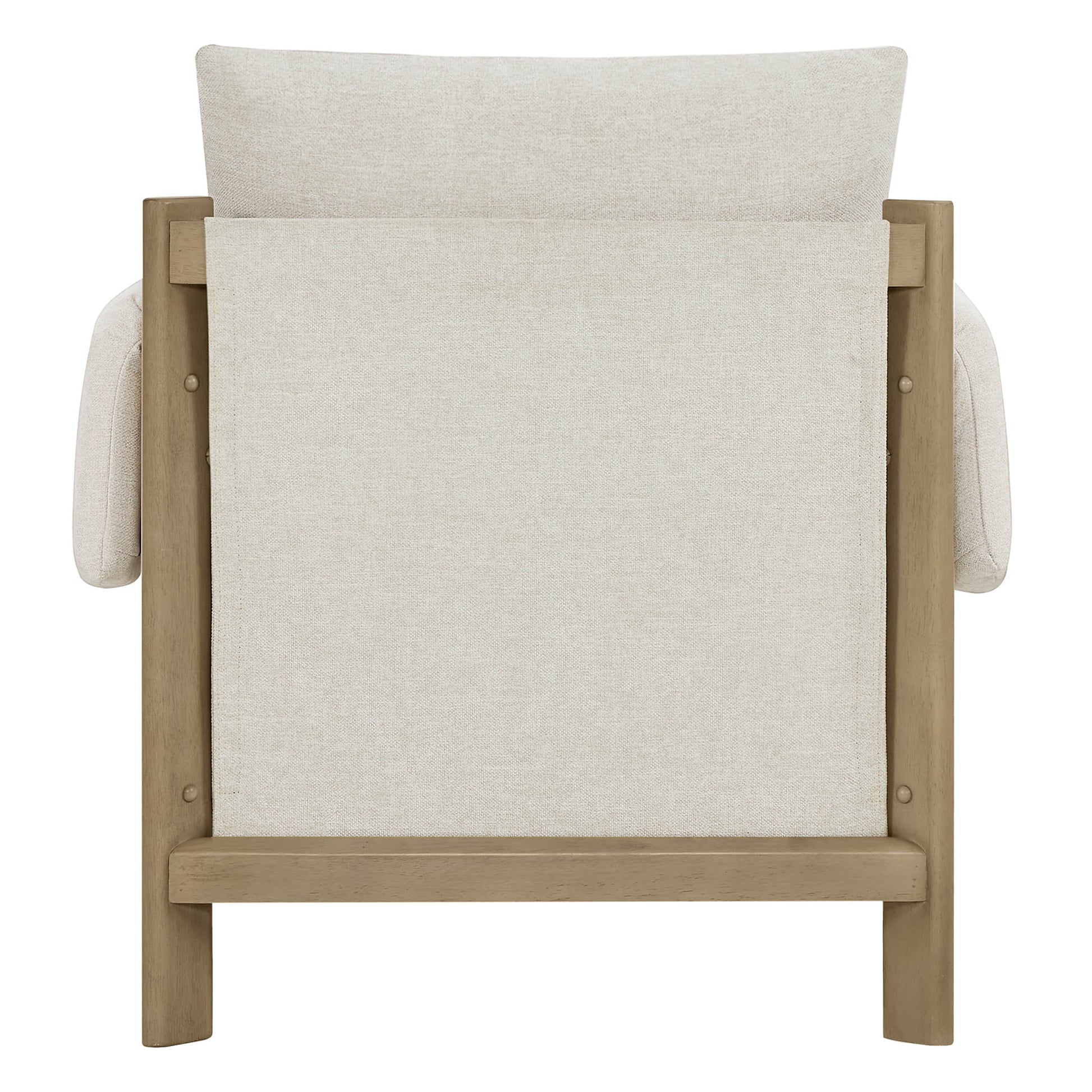 Harbor Accent Chair, a harmony of wood and soft upholstery, back view on a white background.