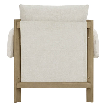Harbor Accent Chair, a harmony of wood and soft upholstery, back view on a white background.