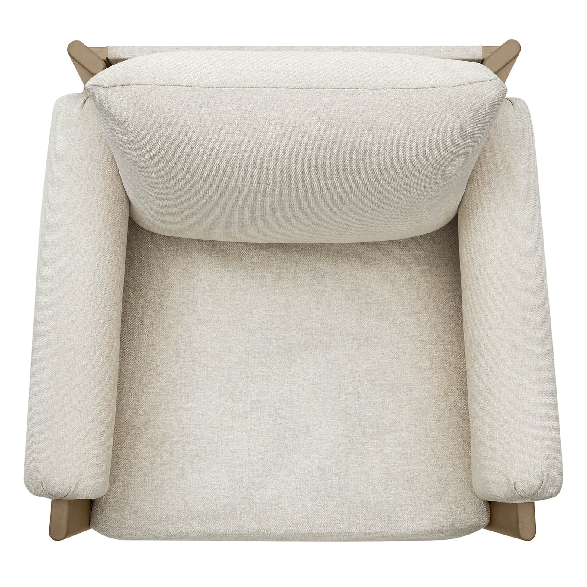 Harbor Accent Chair, a harmony of wood and soft upholstery, top view on a white background.