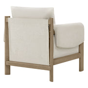 Harbor Accent Chair, a harmony of wood and soft upholstery, back view on a white background.