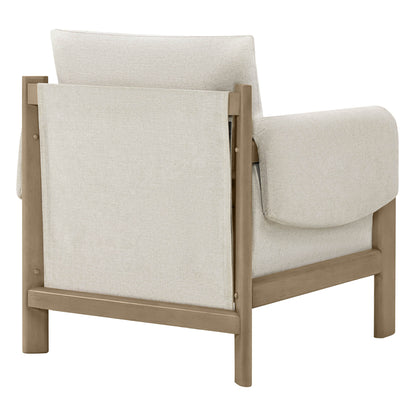Harbor Accent Chair, a harmony of wood and soft upholstery, back view on a white background.