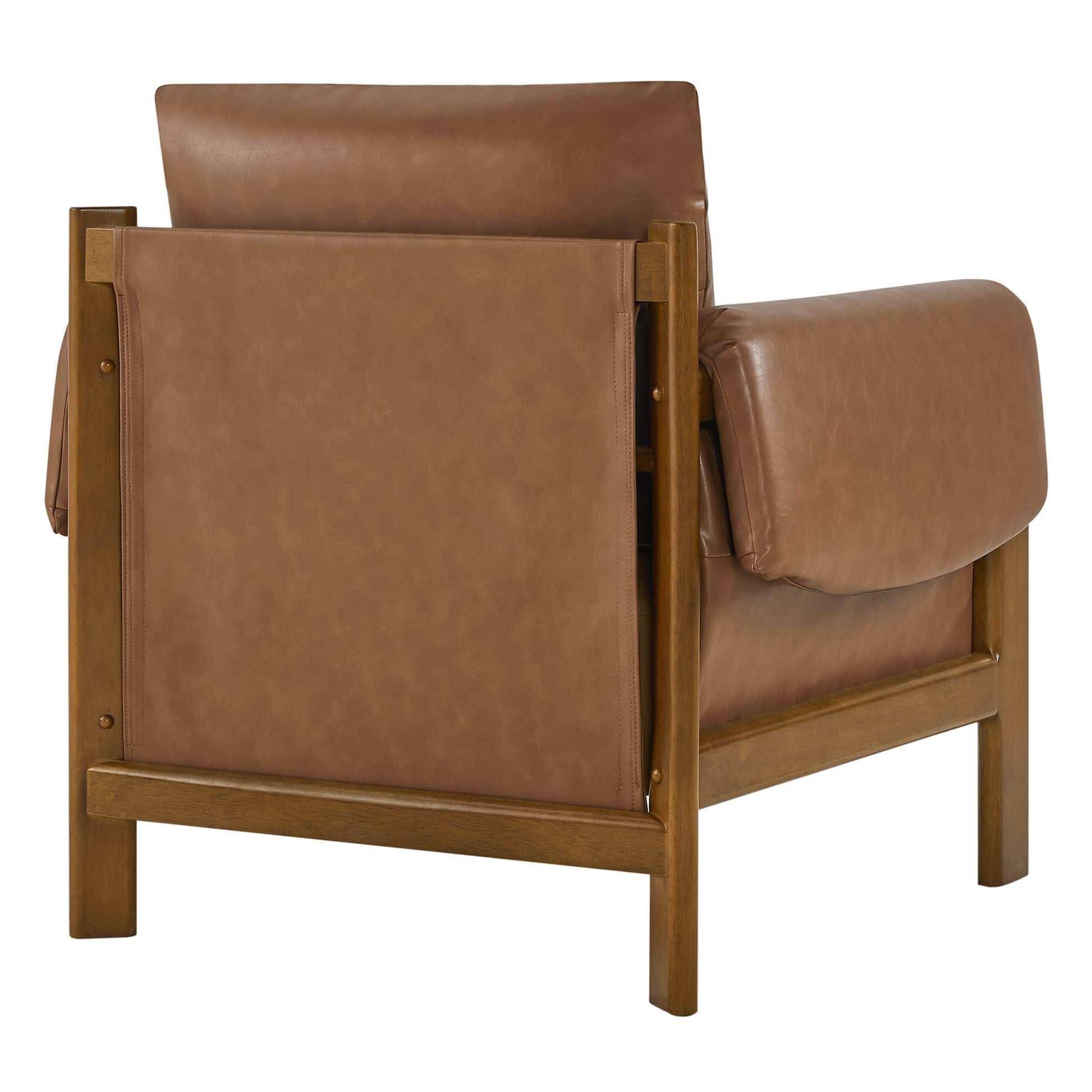 Harbor Accent Chair, a harmony of wood and soft upholstery, back view on a white background.