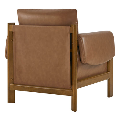 Harbor Accent Chair, a harmony of wood and soft upholstery, back view on a white background.