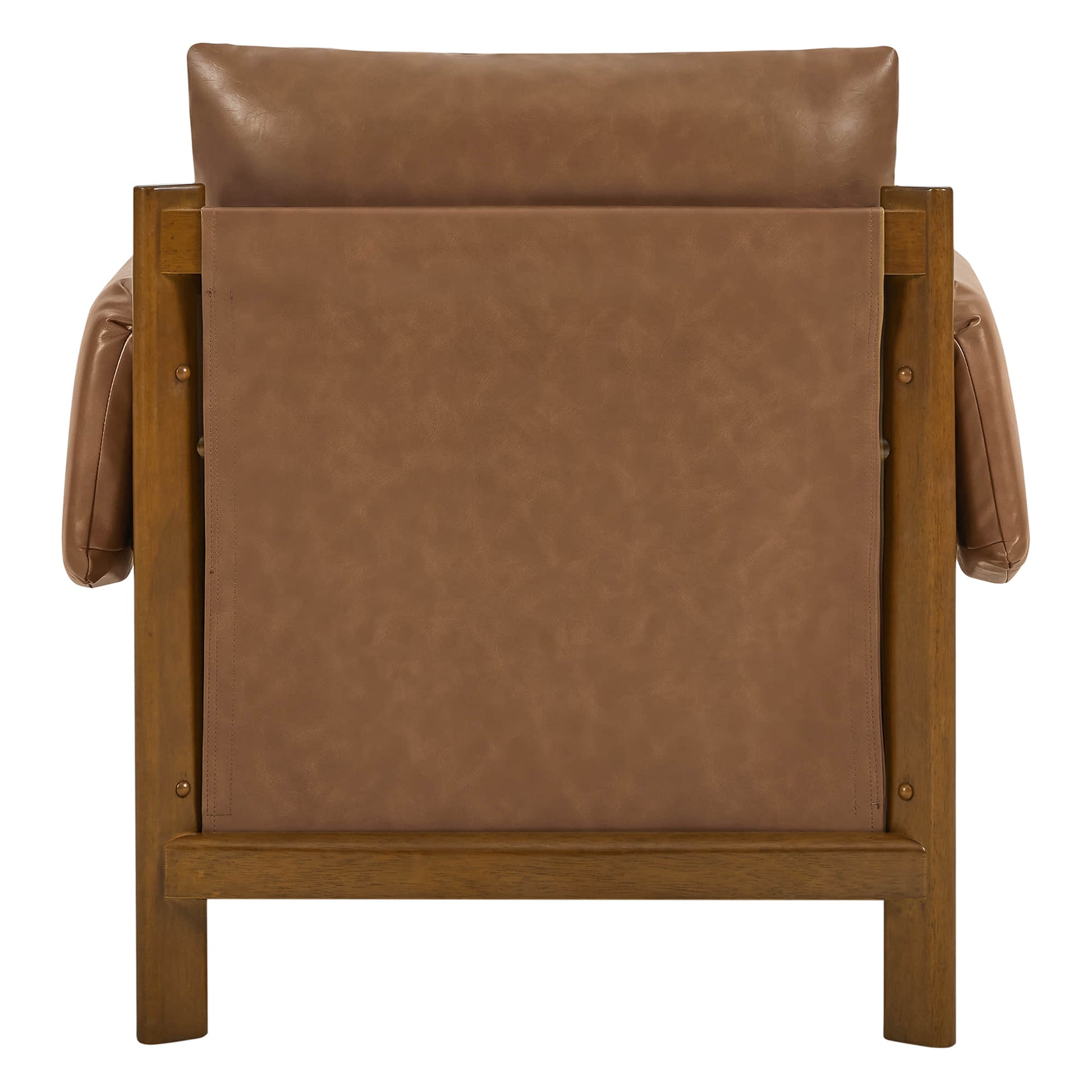 Harbor Accent Chair, a harmony of wood and soft upholstery, back view on a white background.