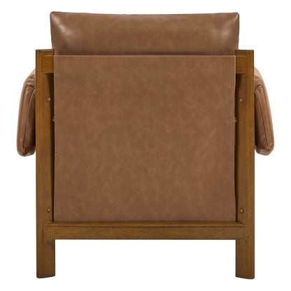 Harbor Accent Chair, a harmony of wood and soft upholstery, back view on a white background.