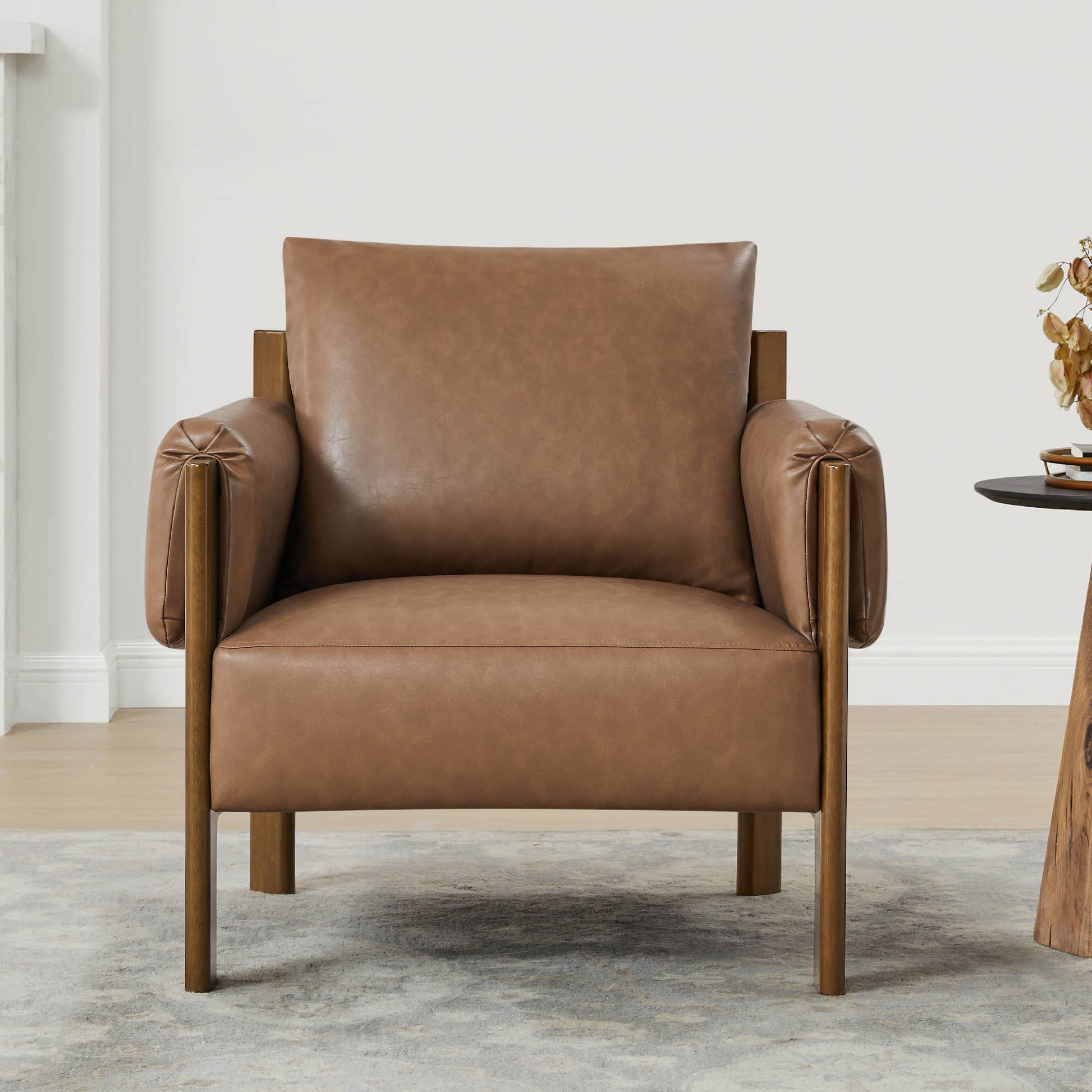 Harbor Accent Chair, a harmony of wood and soft upholstery, in a modern living room setting.