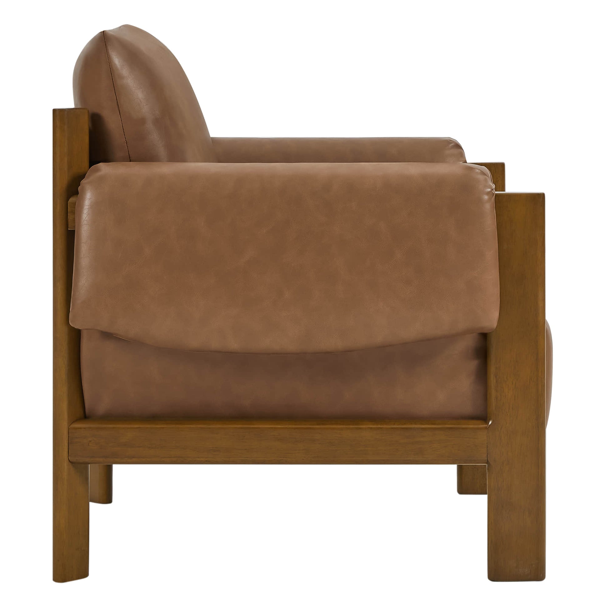 Harbor Accent Chair, a harmony of wood and soft upholstery, side view on a white background.