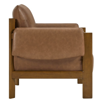 Harbor Accent Chair, a harmony of wood and soft upholstery, side view on a white background.