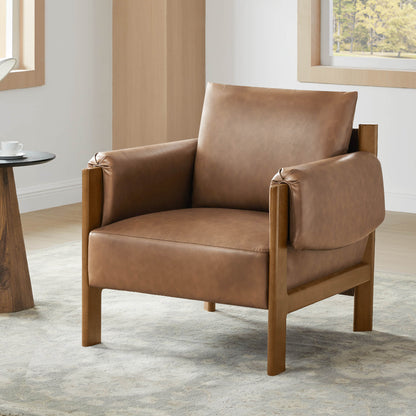 Harbor Accent Chair, a harmony of wood and soft upholstery, in a cozy living room setting.