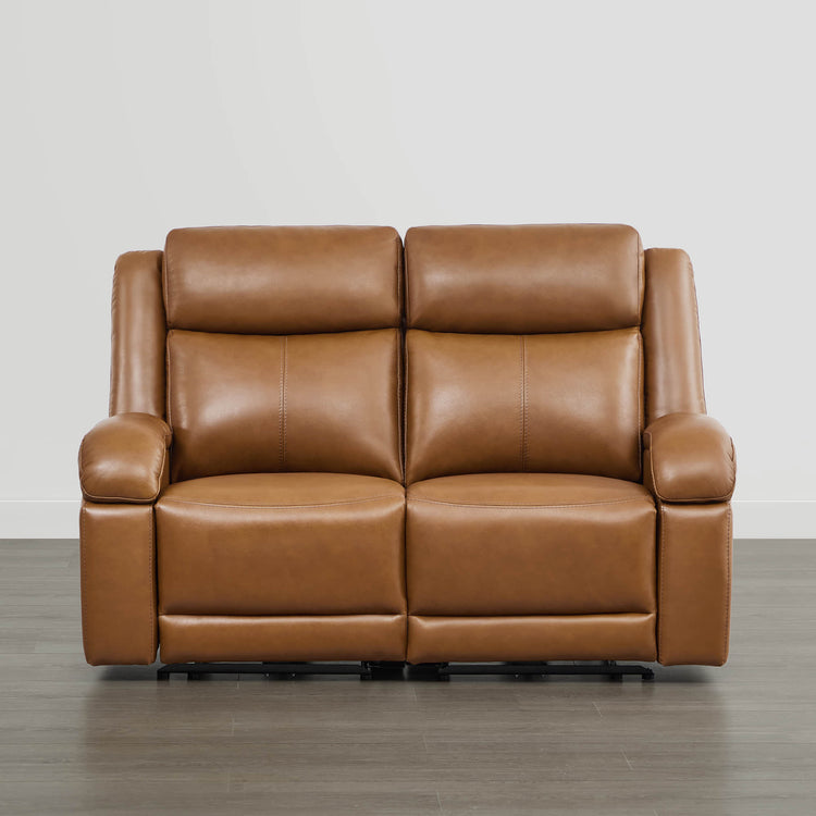 Brown leather Isaac wall hugger power reclining sofa with power headrest