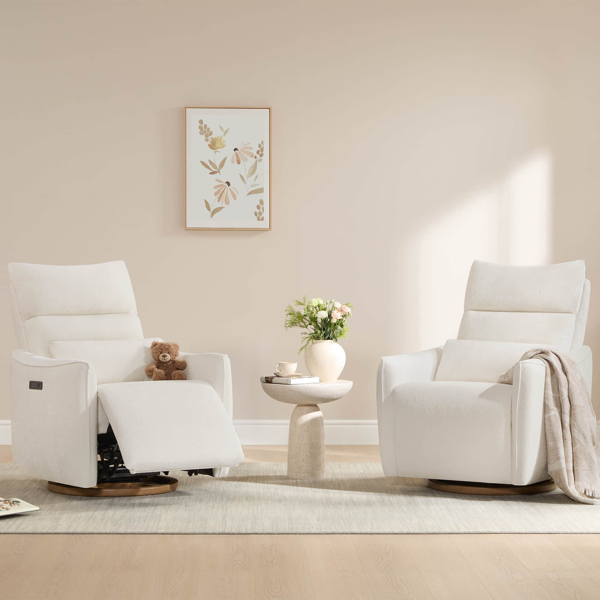 Janice Power Swivel Nursery Glider Recliner | Power Headrest