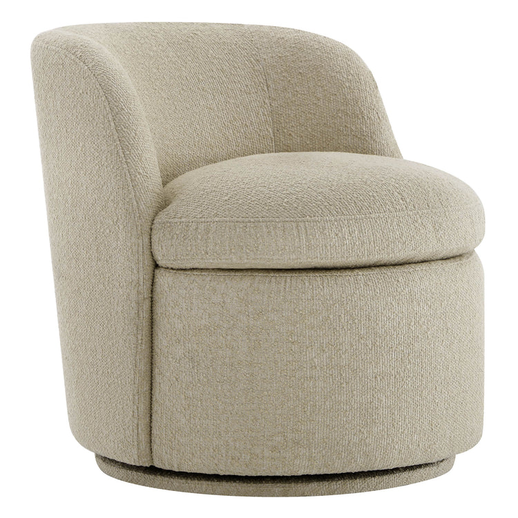 Ivory boucle swivel accent chair with curved seat and back on a light background - CHITA Living