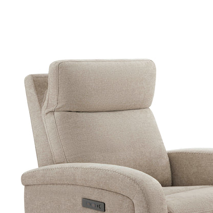 Close-up of Keni recliner headrest in light beige with soft upholstery - CHITA Living
