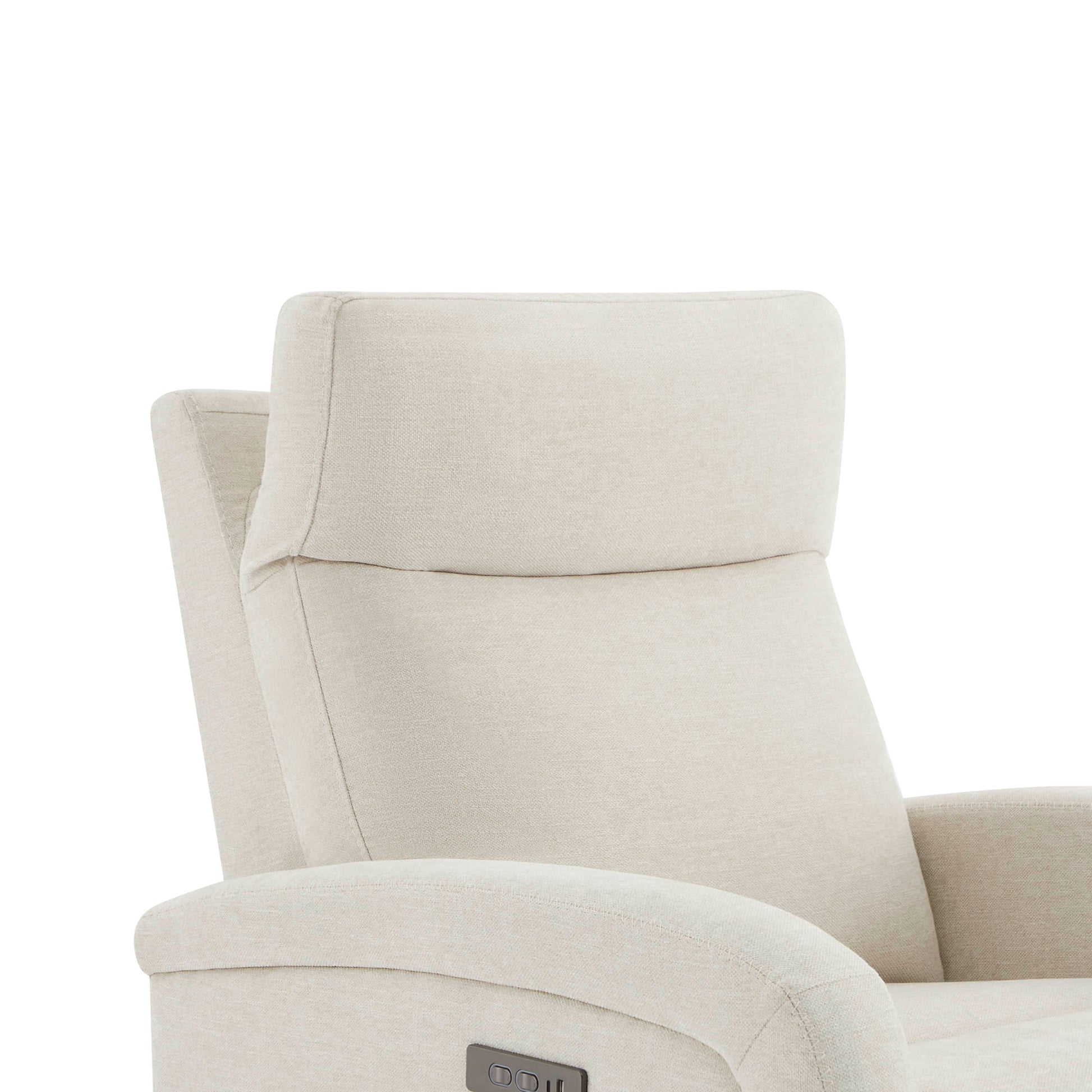 Close-up of Keni Power Wall Hugger Recliner's headrest in light beige upholstery - CHITA Living