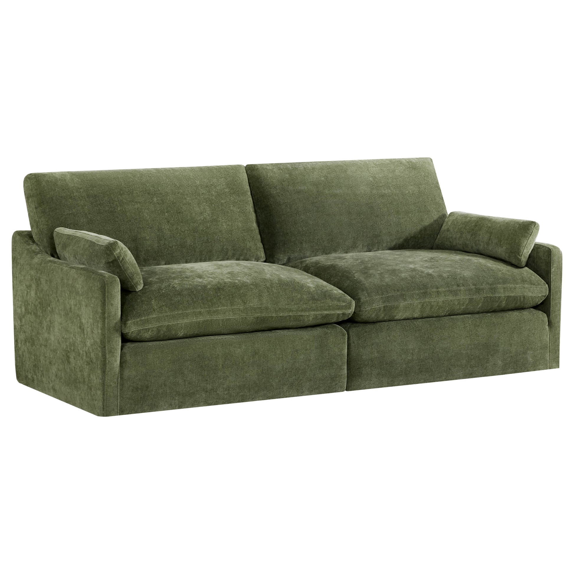Kenna 2 Seat Modular Sofa in olive green, comfortable seating with reversible cushions, modern design