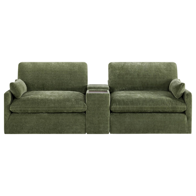 Kenna 2 Seat Modular Sofa in olive green with center console, comfortable seating