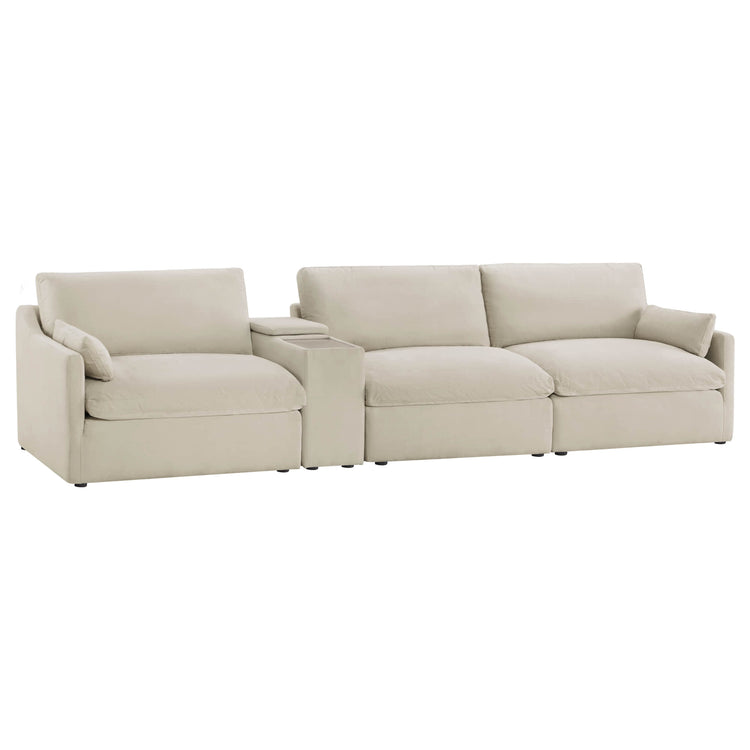 Kenna 3-Seat Modular Sofa in beige fabric, modern design, extra deep seating and with a side table