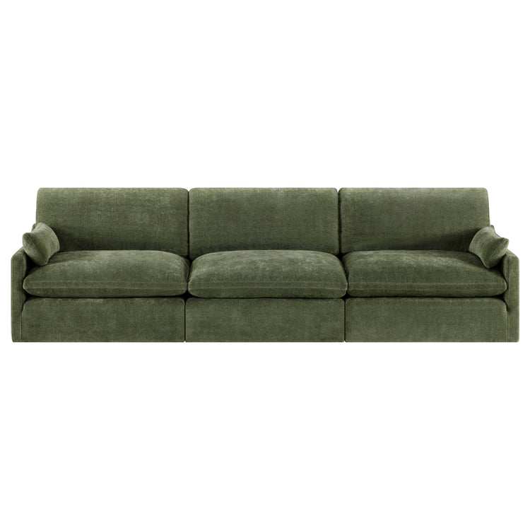 Kenna 3-Seat Modular Sofa in green fabric, modern design and deep seating for living room.