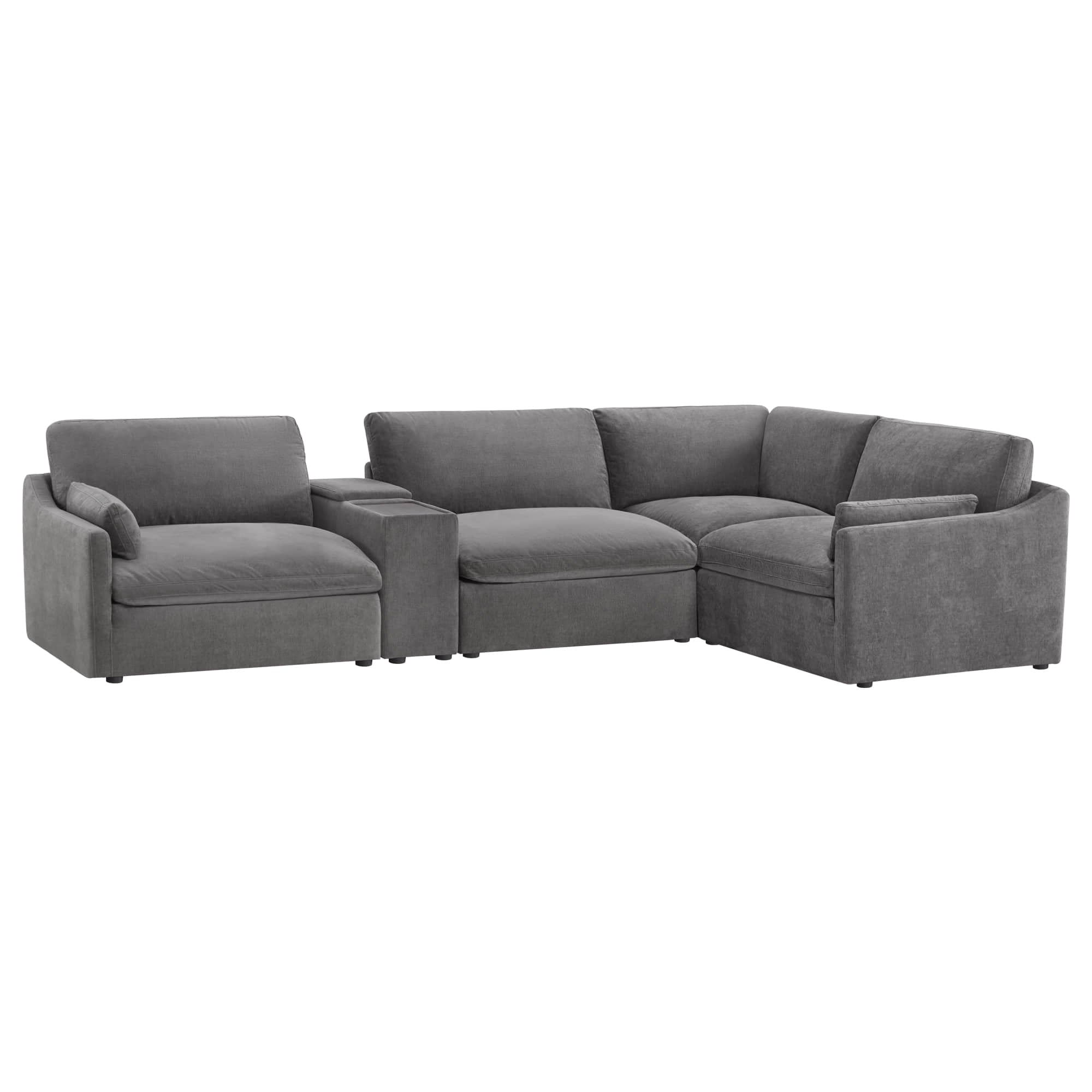 Kenna Modular 4 Seat Sofa-Chaise Sectional in gray, modern design with soft cushions and modular design