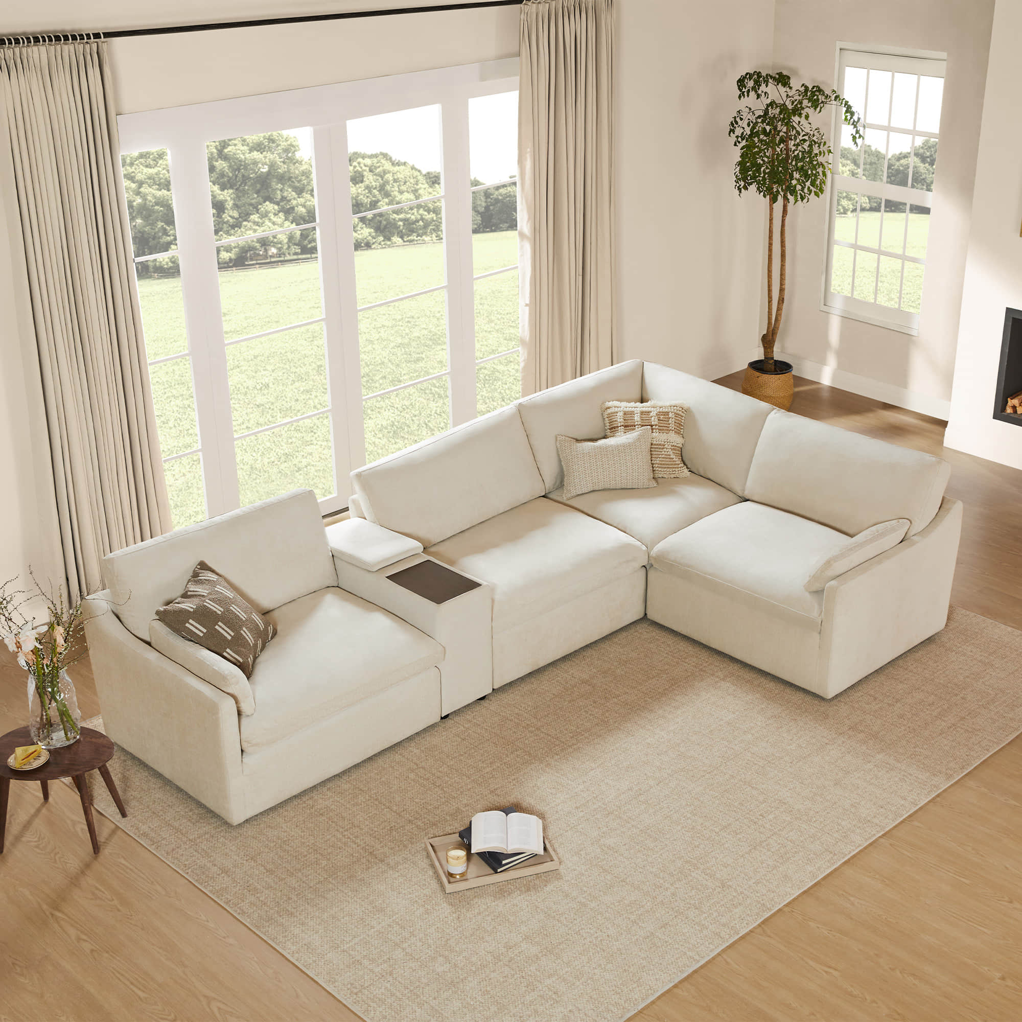 Cream Kenna Modular Sectional Sofa-Chaise in living room, comfortable seating