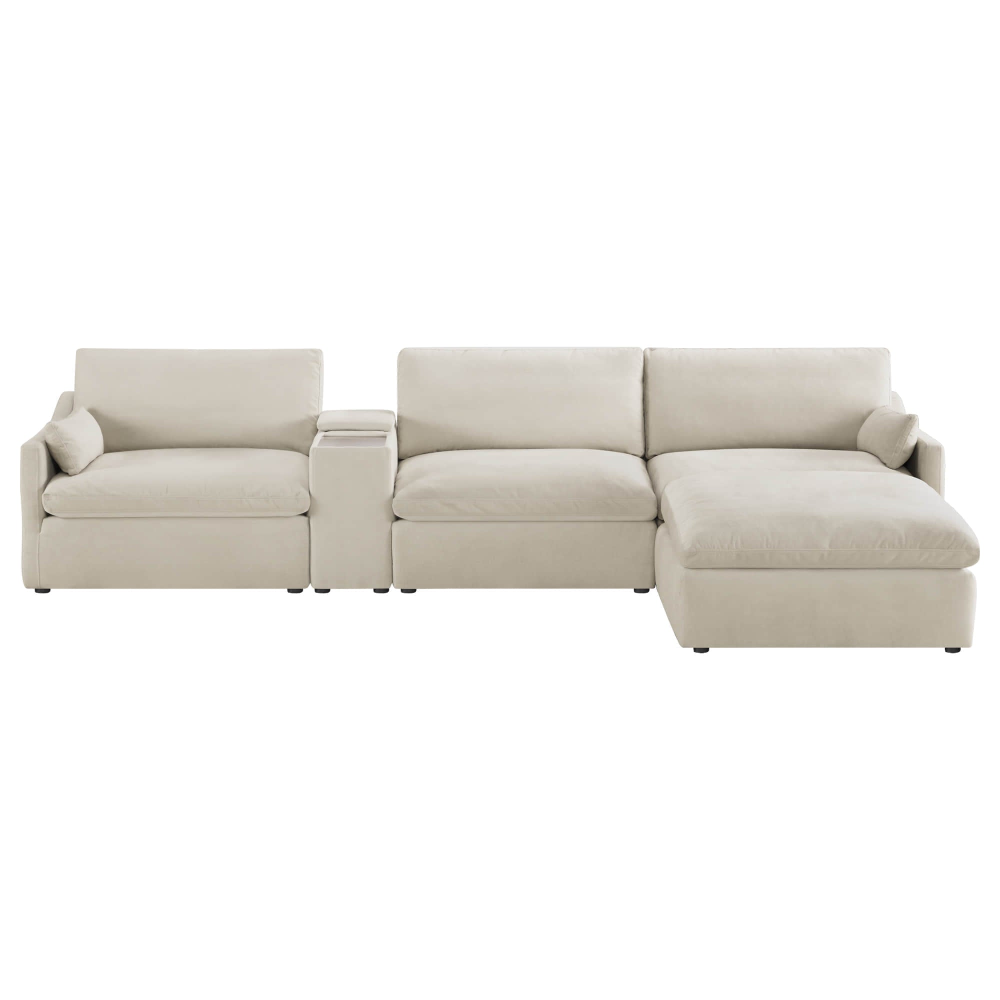 Kenna Modular 4 Seat Sofa-Chaise Sectional in cream, comfortable seating, soft cushions and modular design
