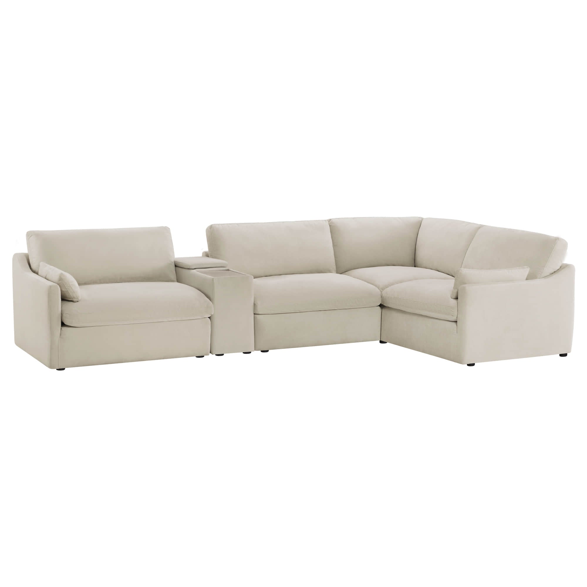 Cream Kenna Modular 4 Seat Sofa-Chaise Sectional with soft cushions and modular design