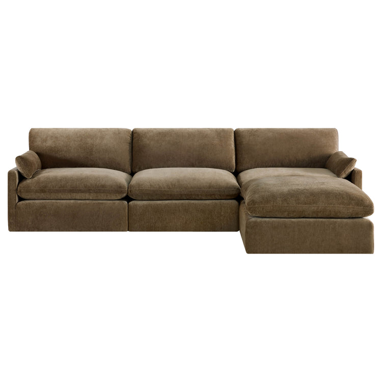 Kenna Modular Sofa-Chaise sectional in brown. Comfortable seating with soft cushions and modular design.