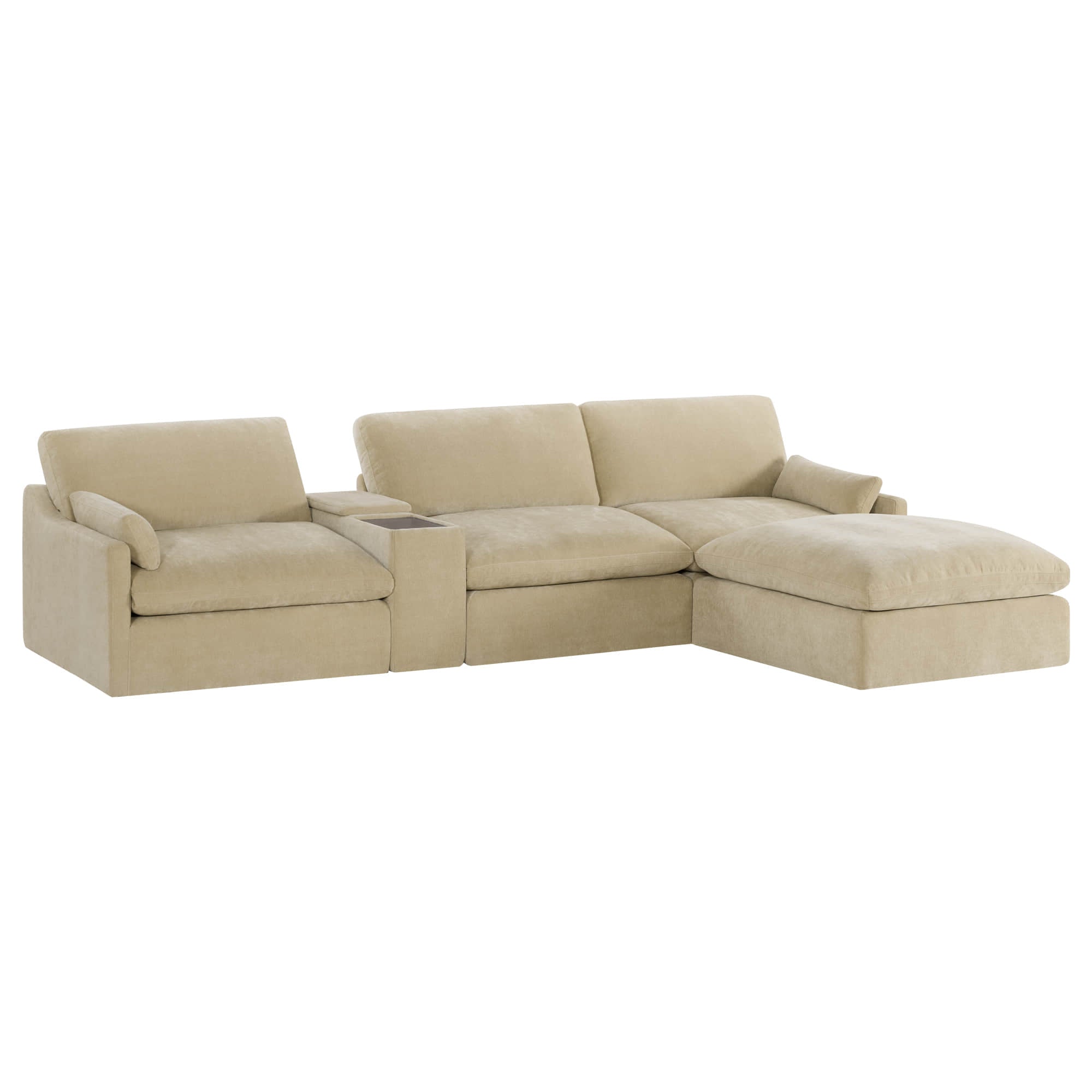 Kenna Modular 4 Seat Sofa-Chaise Sectional in cream, comfortable seating and modular design