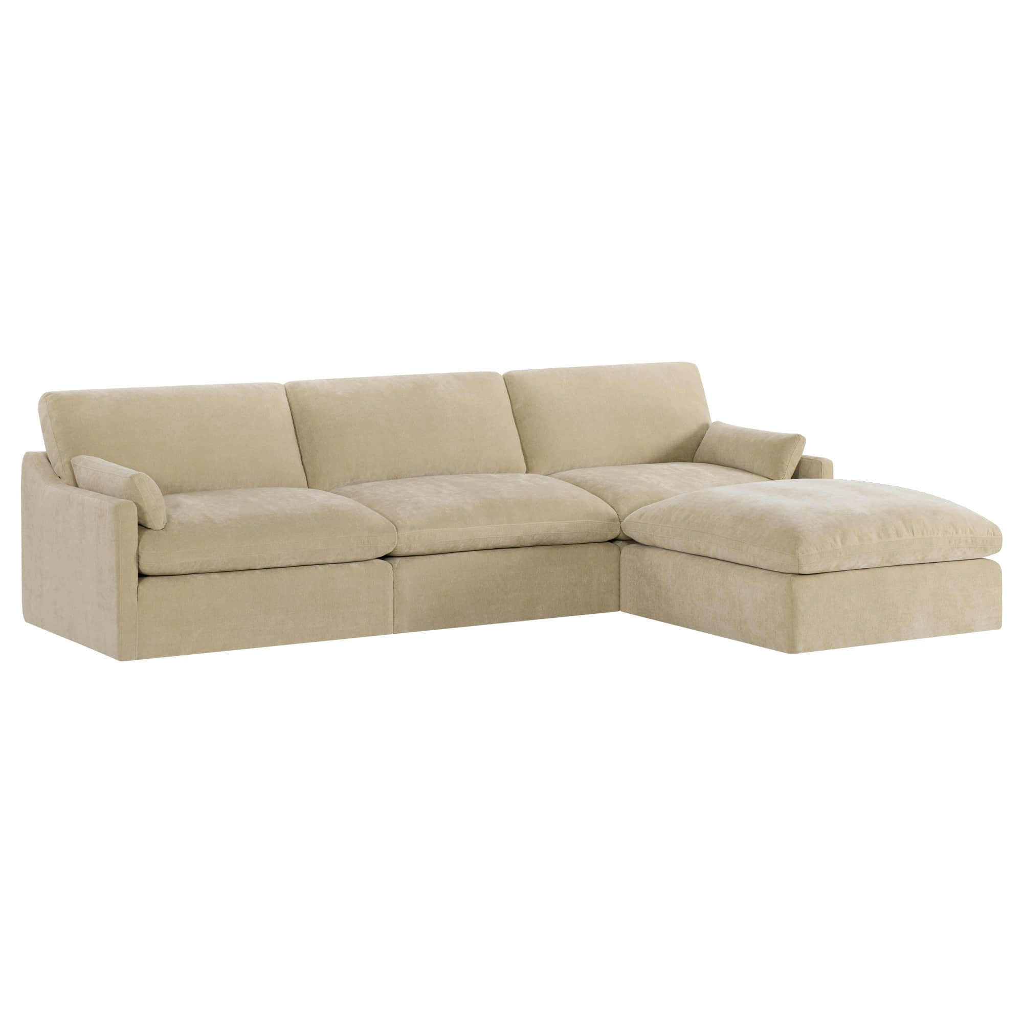 Kenna Modular 4 Seat Sofa-Chaise Sectional in cream fabric, modern design, comfortable seating.