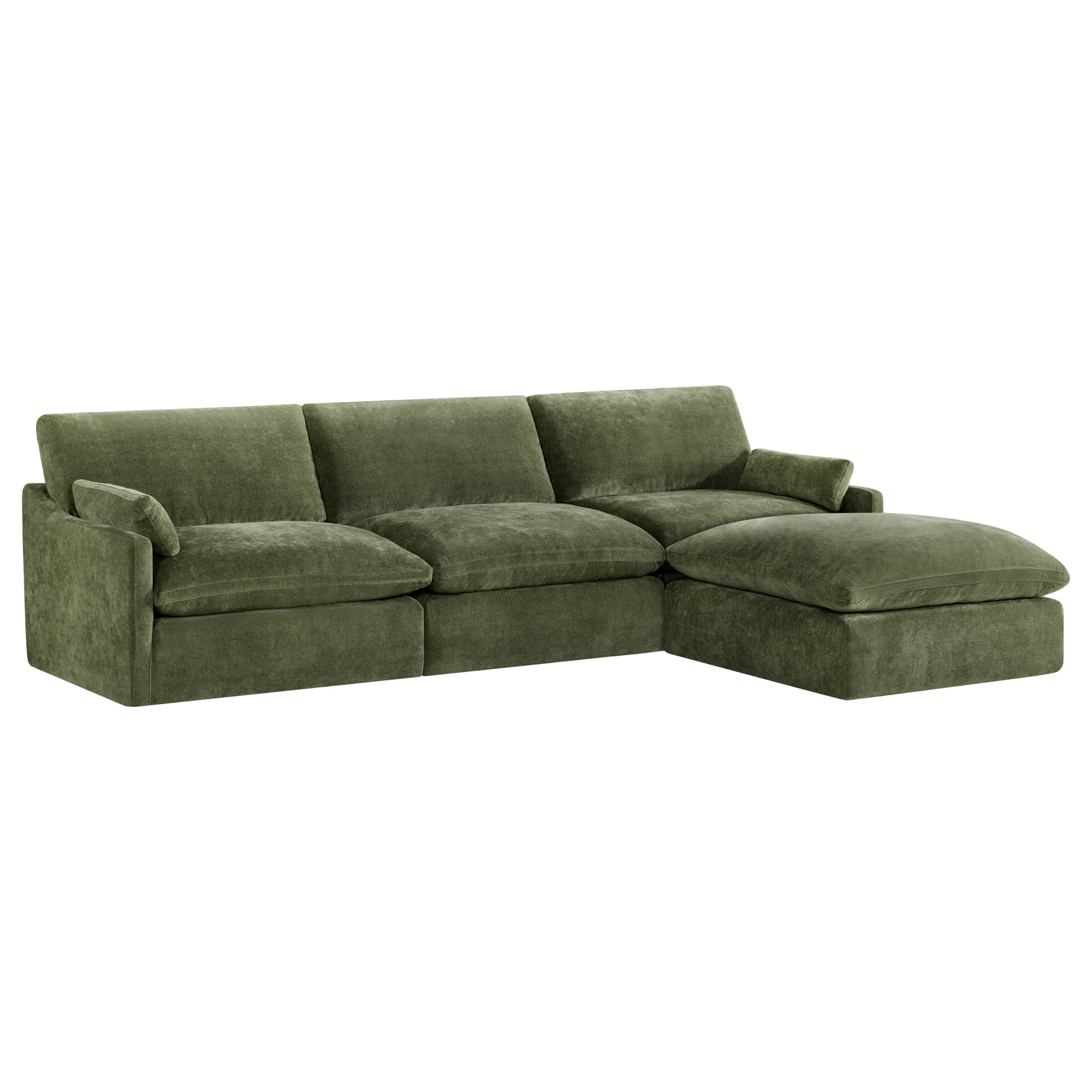 Green Kenna Modular 4 Seat Sofa-Chaise Sectional, comfortable seating with soft cushions and modular design.
