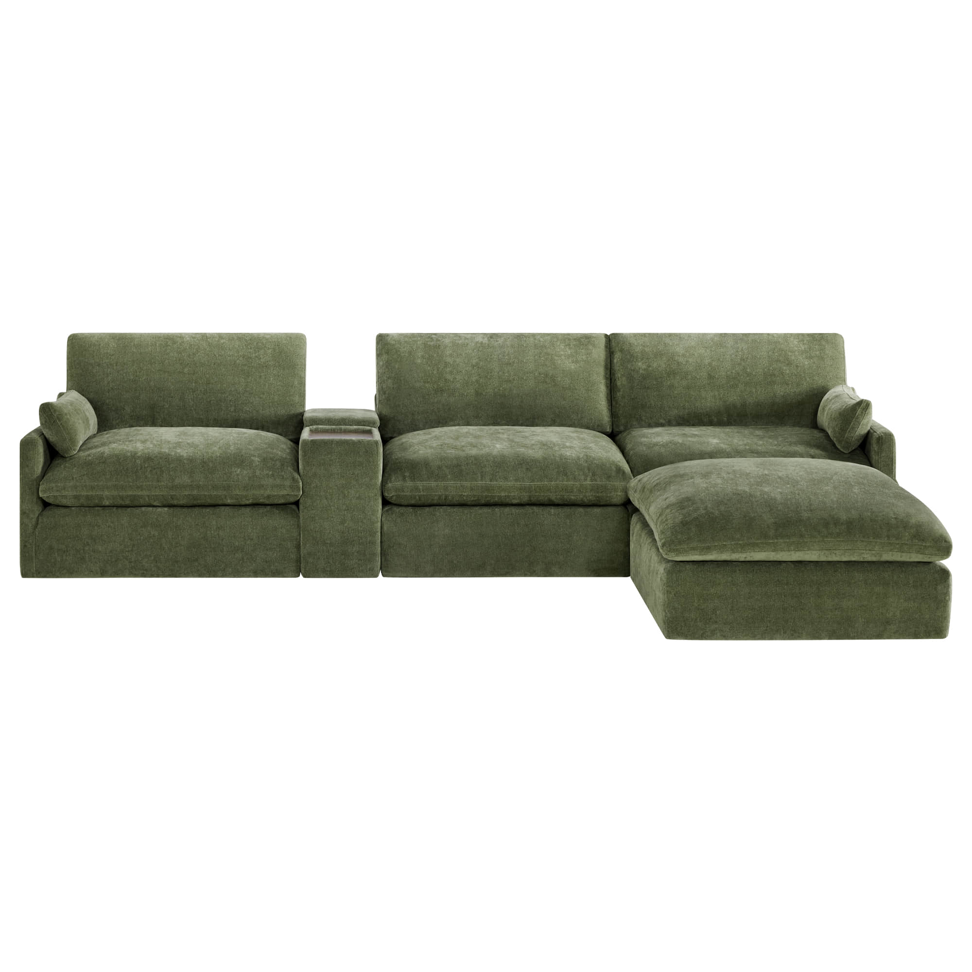 Kenna Modular Sofa-Chaise Sectional in Olive Green, modern design, comfortable seating.