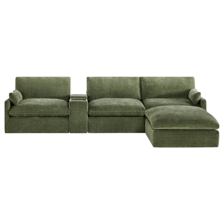 Kenna Modular Sofa-Chaise Sectional in Olive Green, modern design, comfortable seating.