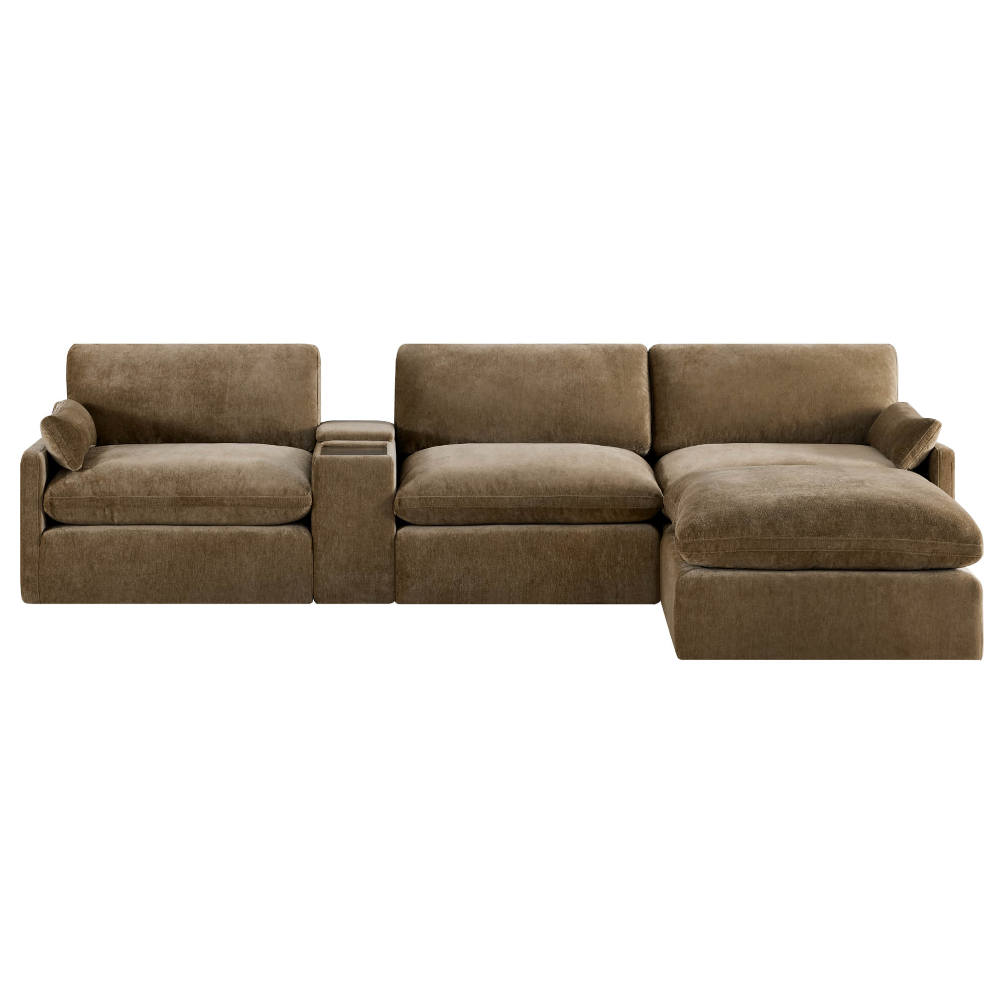 Kenna Modular 4 Seat Sofa-Chaise Sectional in Brown, Modern design, comfortable seating, modular design
