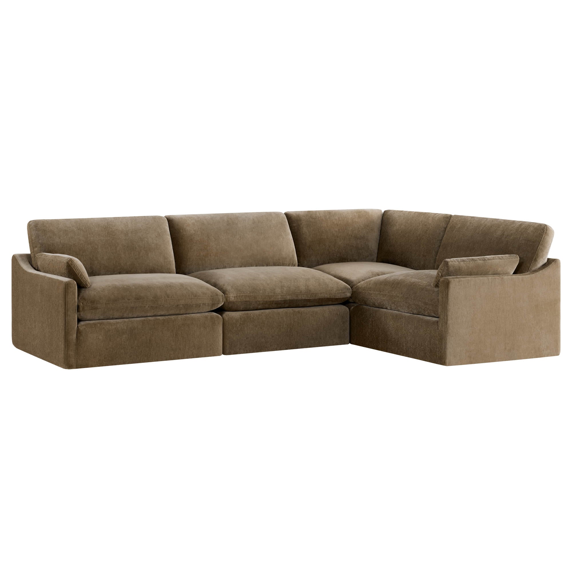 Kenna Modular 4 Seat Sofa-Chaise Sectional in brown, modern design with soft cushions and modular design.