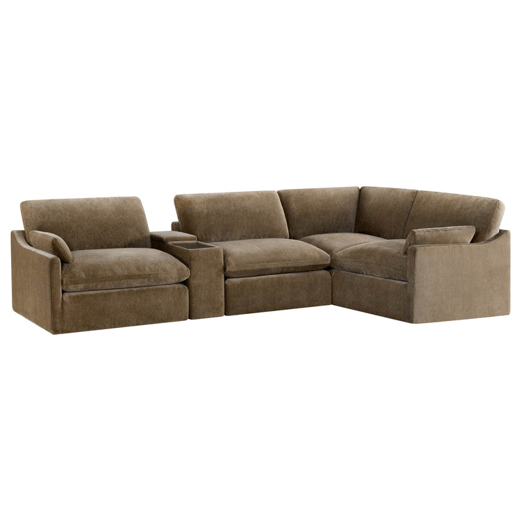 Kenna Modular 4 Seat Sofa-Chaise Sectional in brown, comfortable seating and modular design
