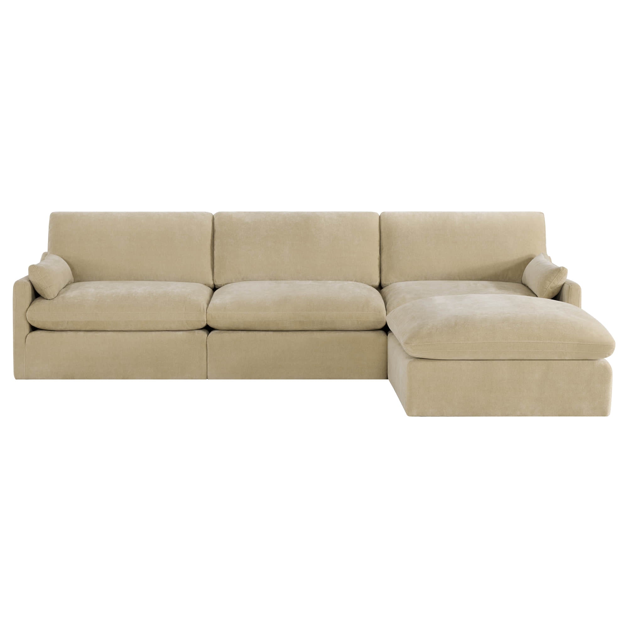 Kenna Modular 4 Seat Sofa-Chaise Sectional in cream, soft cushions, and modular design for living room