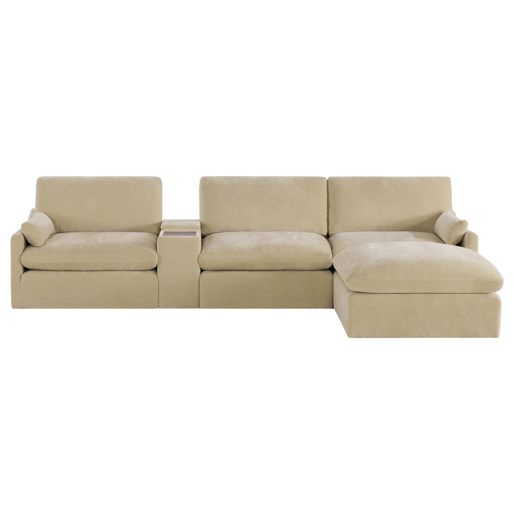 Kenna Modular 4 Seat Sofa-Chaise Sectional in cream color, comfortable seating, and modern design