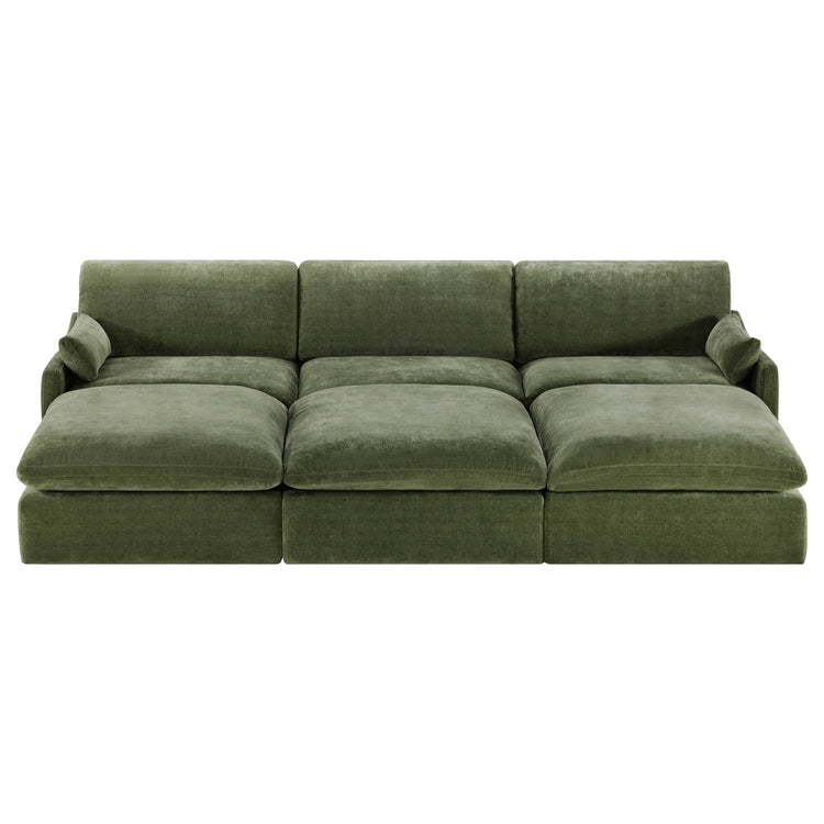 Kenna Modular 6 Seat Sofa Pit Sectional in Green. Modern, comfortable living room furniture