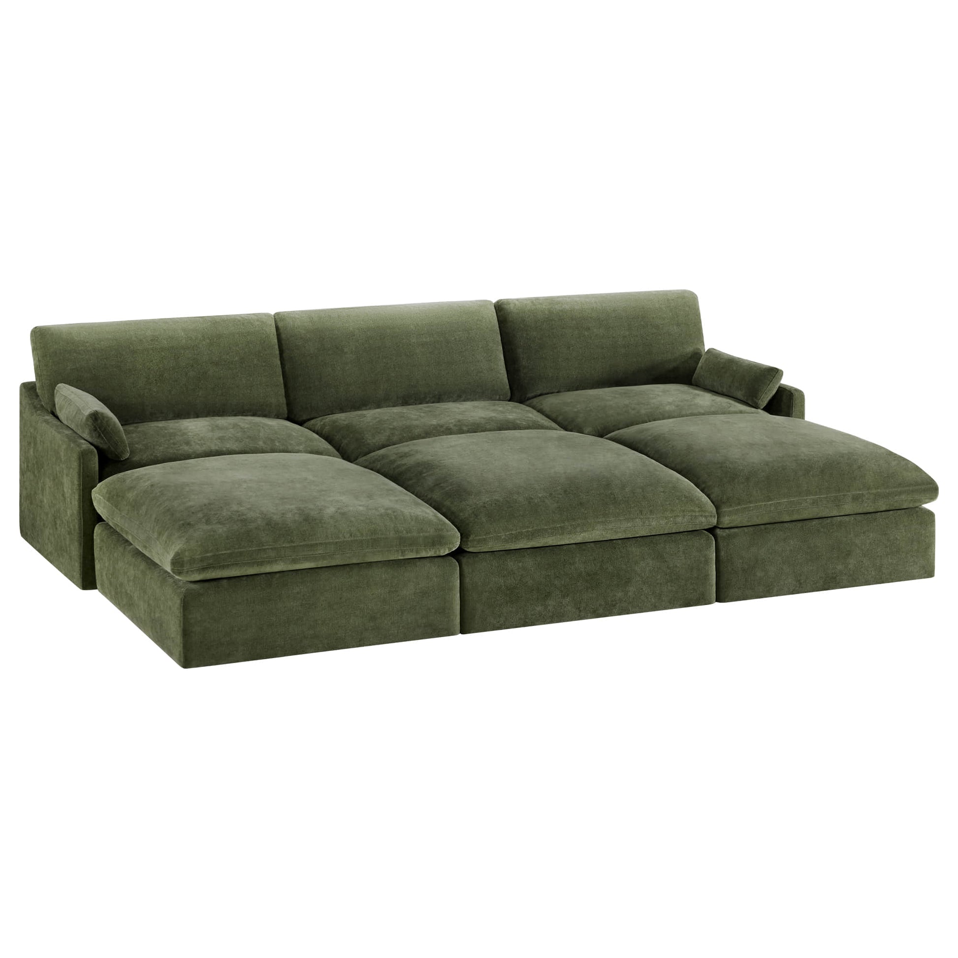 Kenna Modular 6 Seat Pit Sectional in Green. Modern, deep seating sofa.
