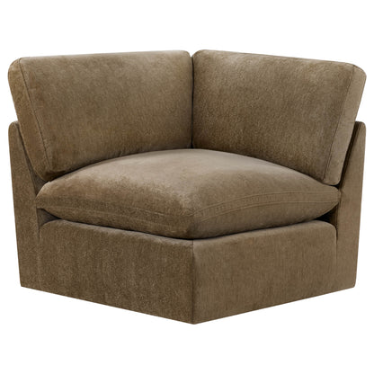 Kenna Modular Corner Seat in brown fabric, comfortable seating for living room, soft and cozy design.