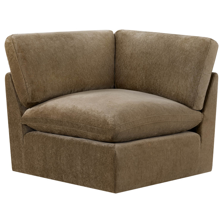 Kenna Modular Corner Seat in brown fabric, comfortable seating for living room, soft and cozy design.