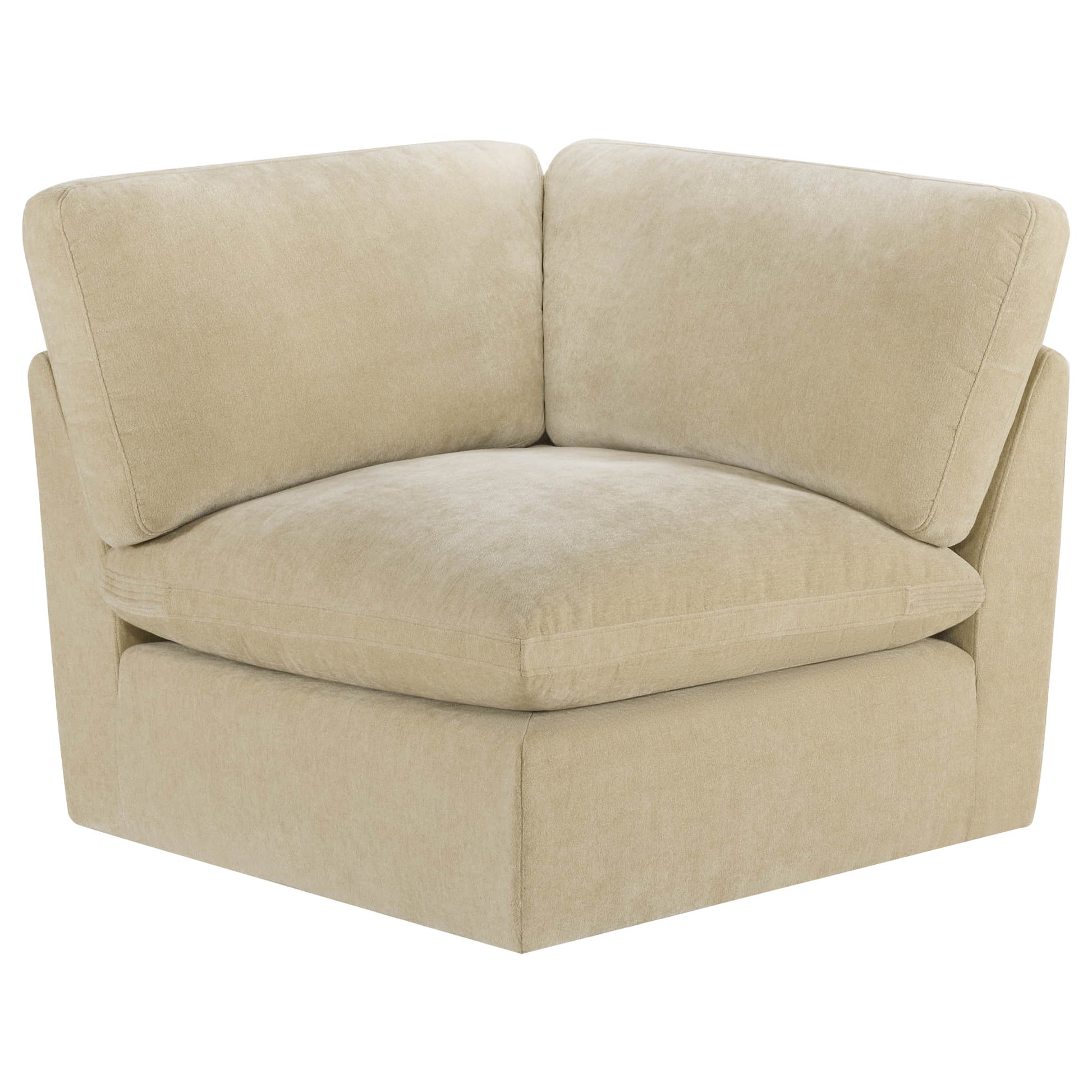 Kenna Modular Corner Seat in cream fabric. Comfortable and stylish corner seating for living rooms. Soft, durable design