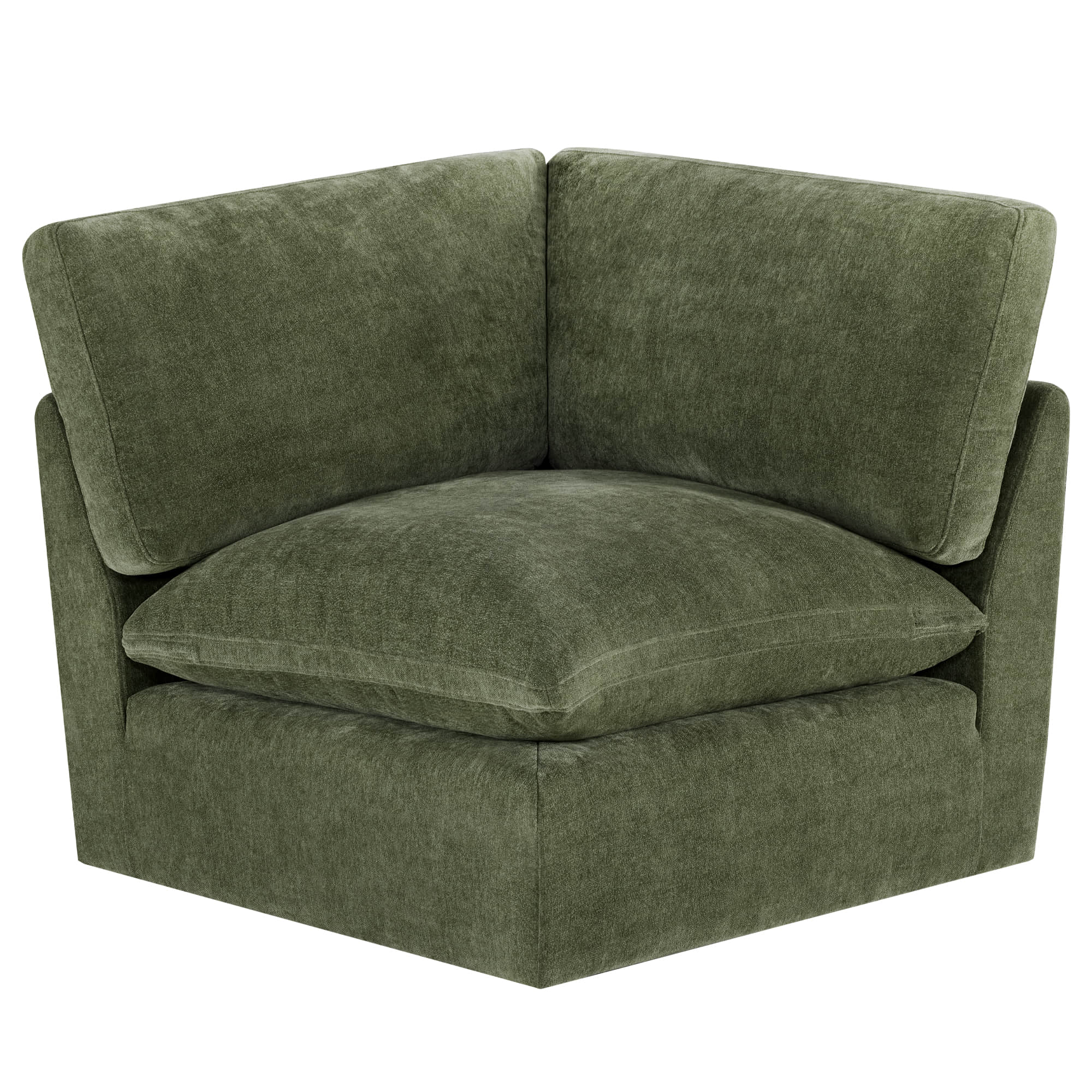 Kenna Modular Corner Sofa Sectional in olive green, soft cushions and modular design.