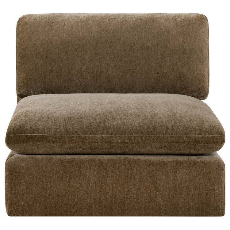 Kenna Armless Chair in brown fabric, modern design, comfortable seating for living room
