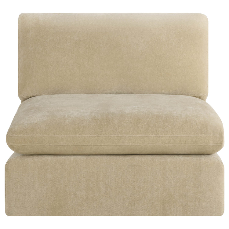 Kenna Armless Chair in beige fabric, modern design, comfortable seating for any living room