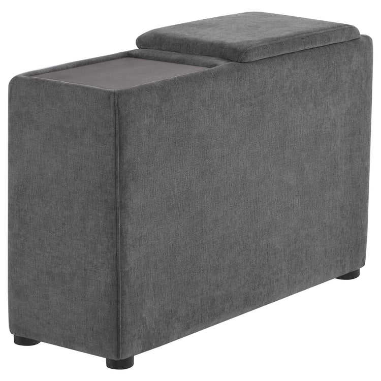 CHITA Kenna Storage Console Table in gray fabric with lift-top