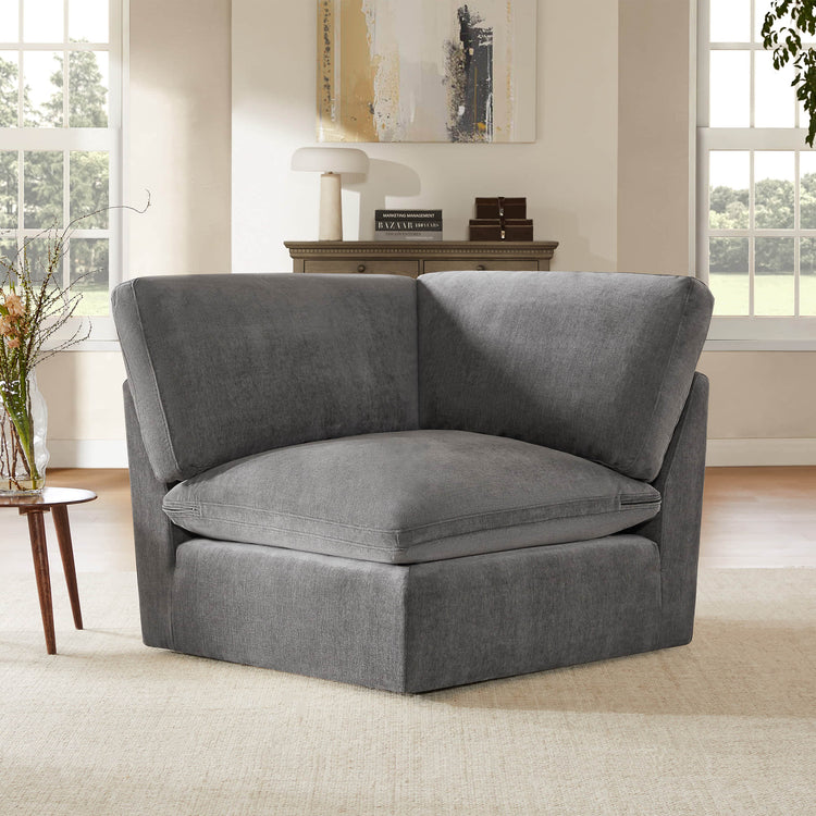 Kenna Modular Corner Seat in gray fabric, perfect for spacious living rooms and cozy lounging