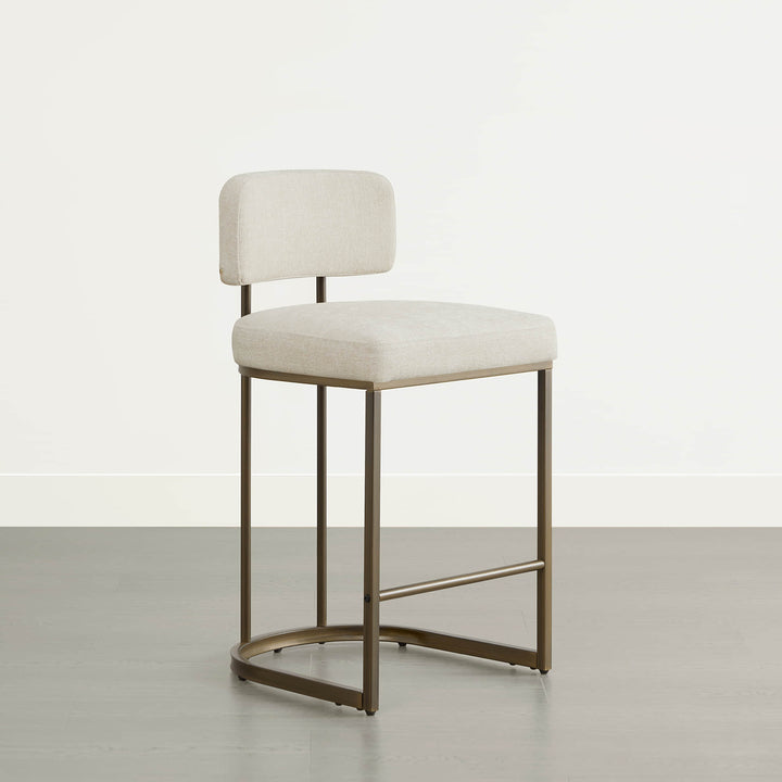 Side profile: tall cream kitchen barstool, minimalist design.