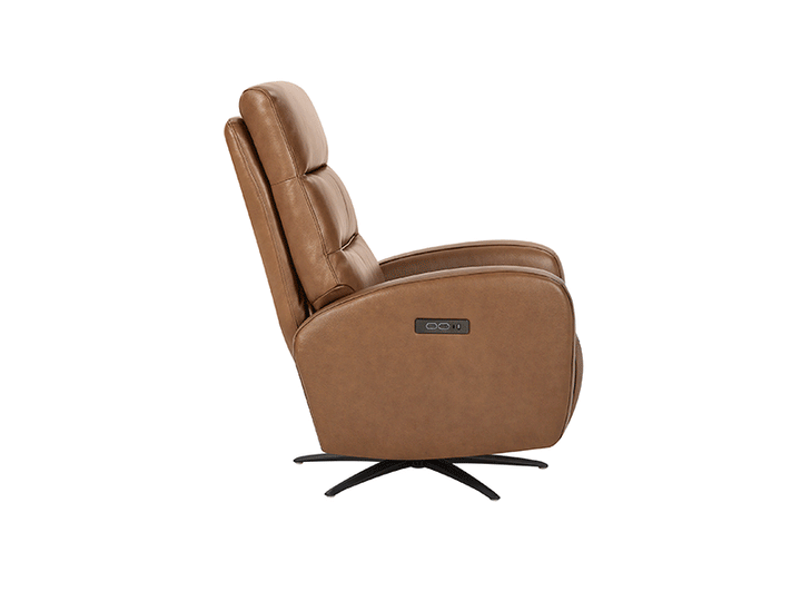 Landon Genuine Leather Power Swivel Recliner with Power Headrest in different settings